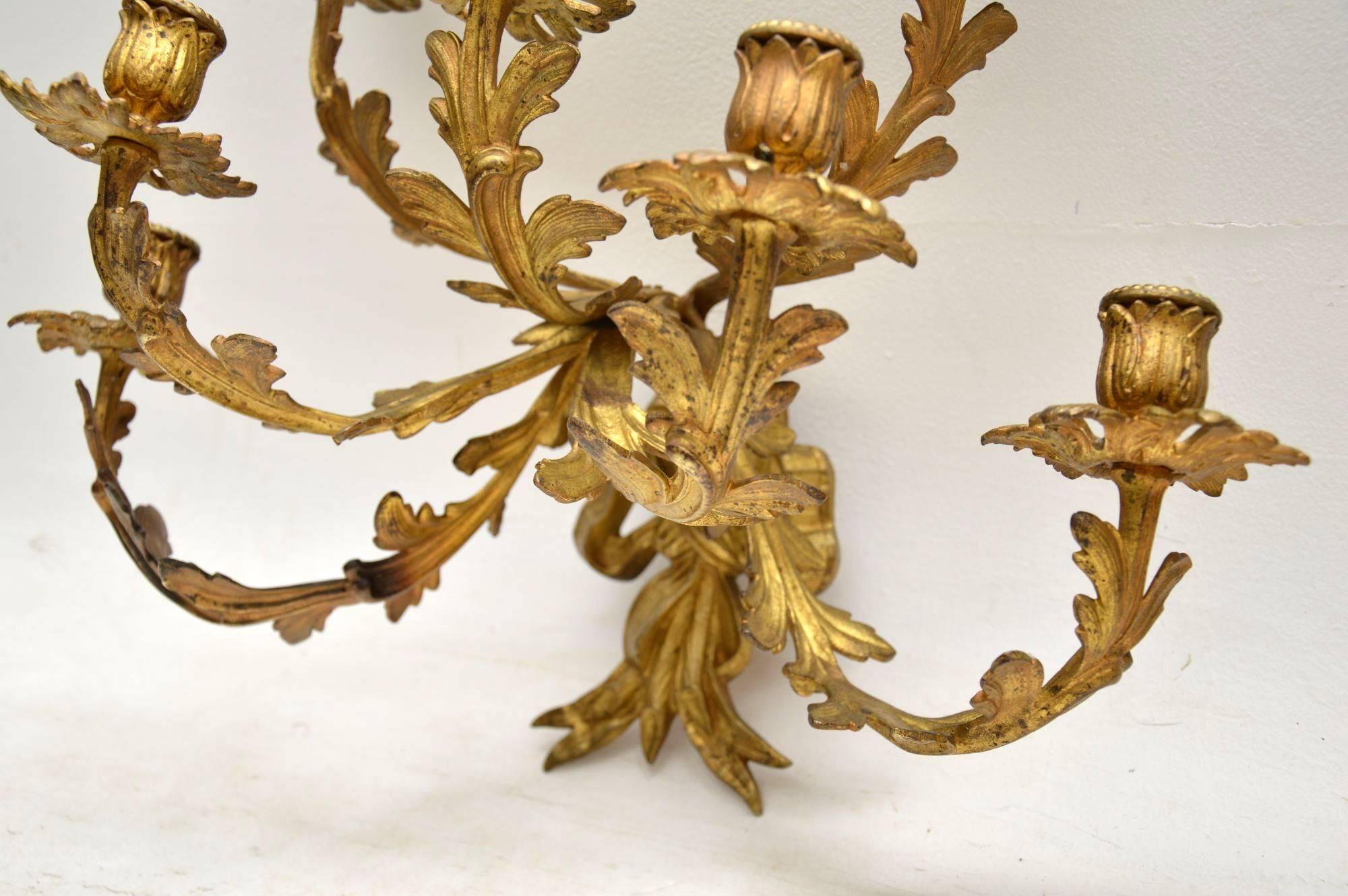 Pair of Antique Gilt Bronze Wall Sconce Candelabra 2