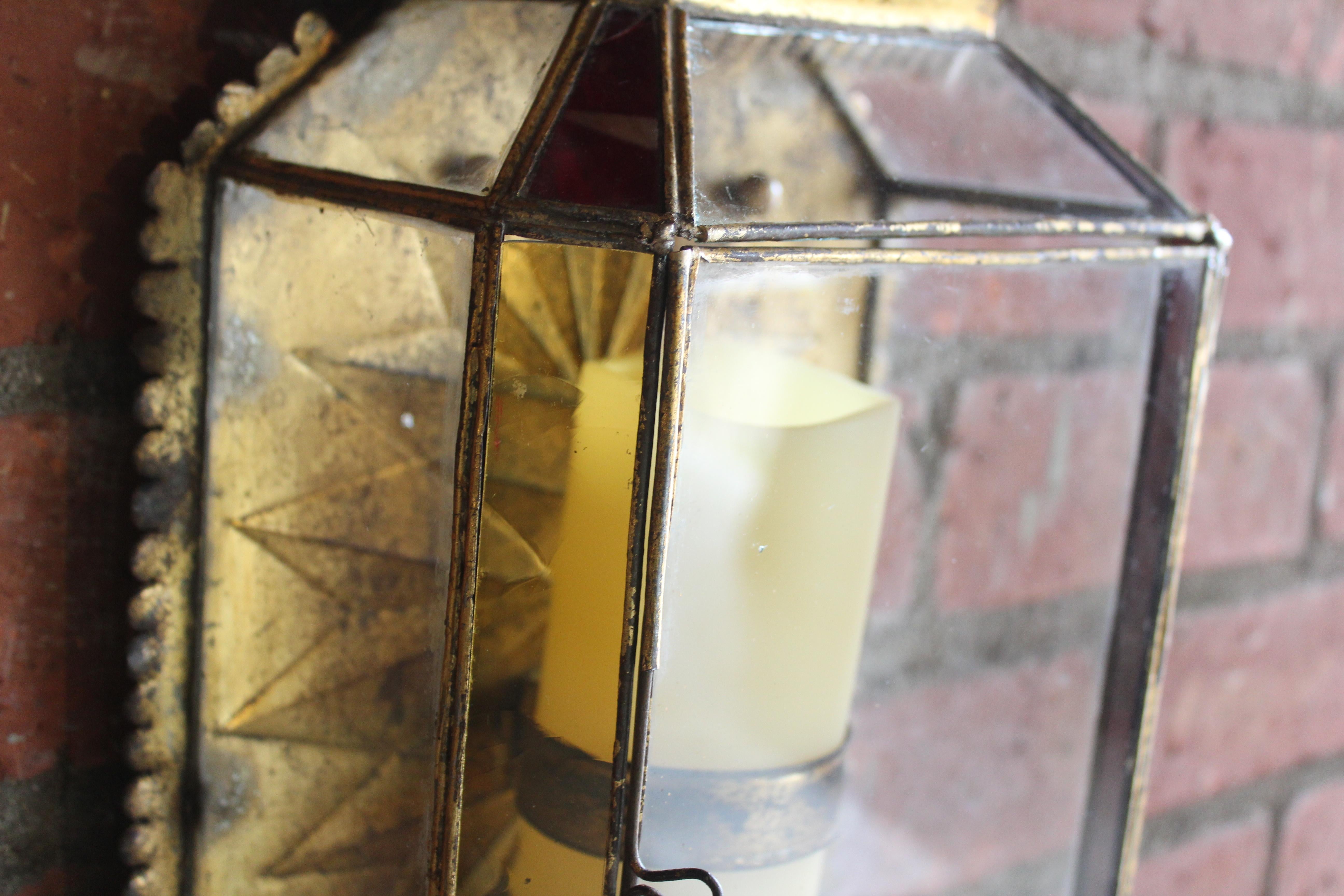 Pair of Antique Gilt Metal and Glass Moroccan Sconces For Sale 13