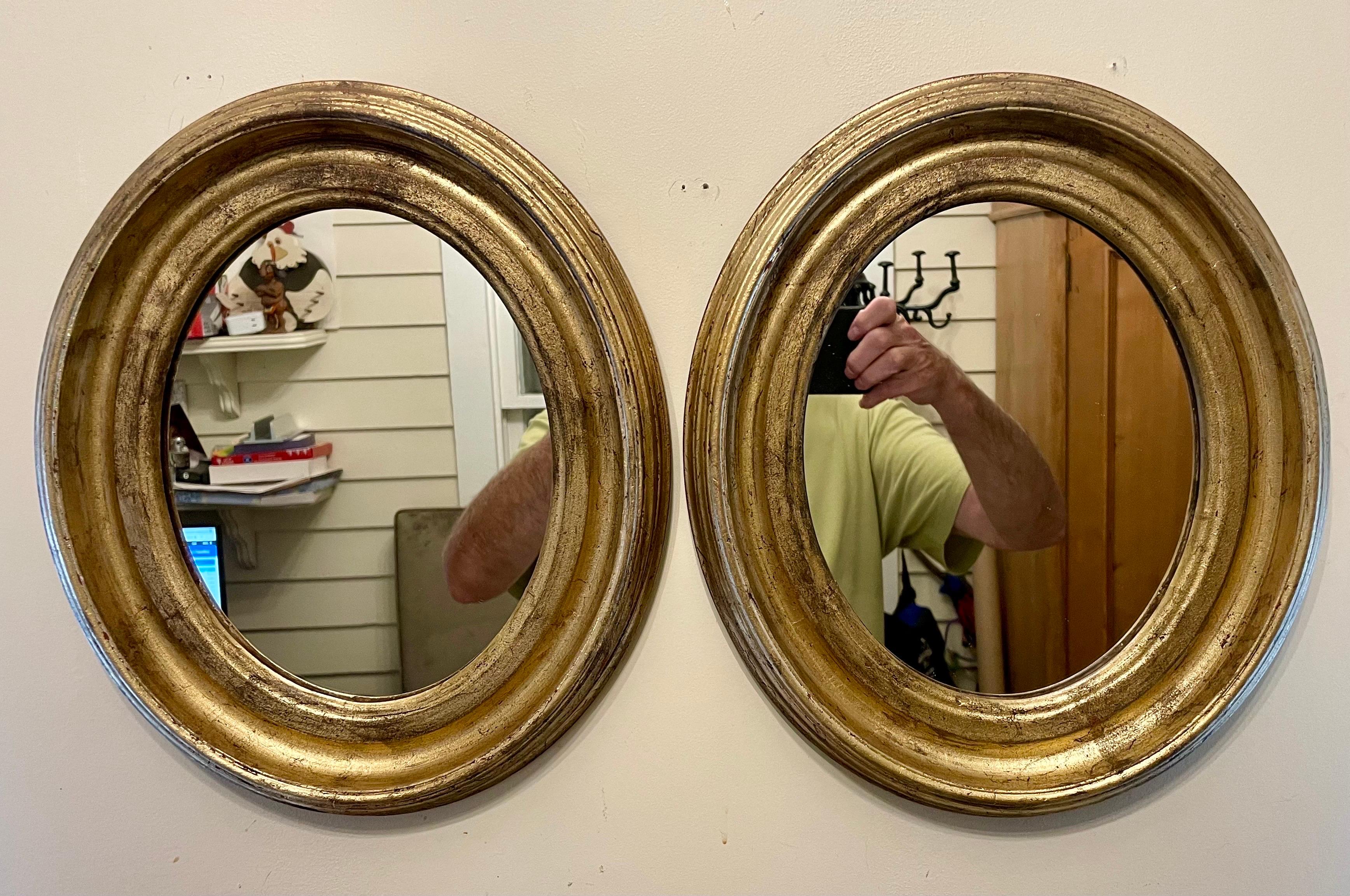 Pair of Antique Gilt Oval Italian Mirrors 4