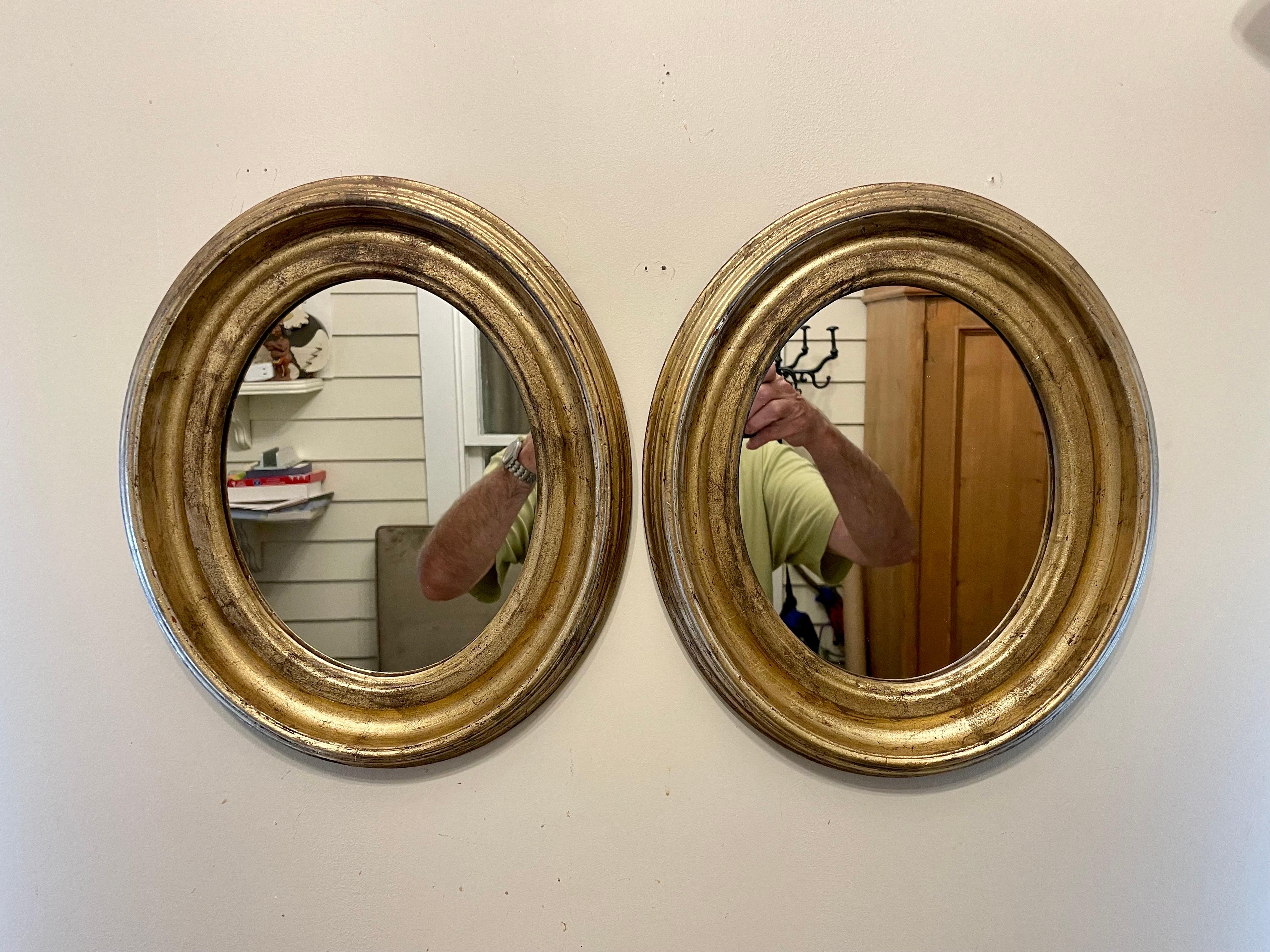 Pair of Antique Gilt Oval Italian Mirrors 2