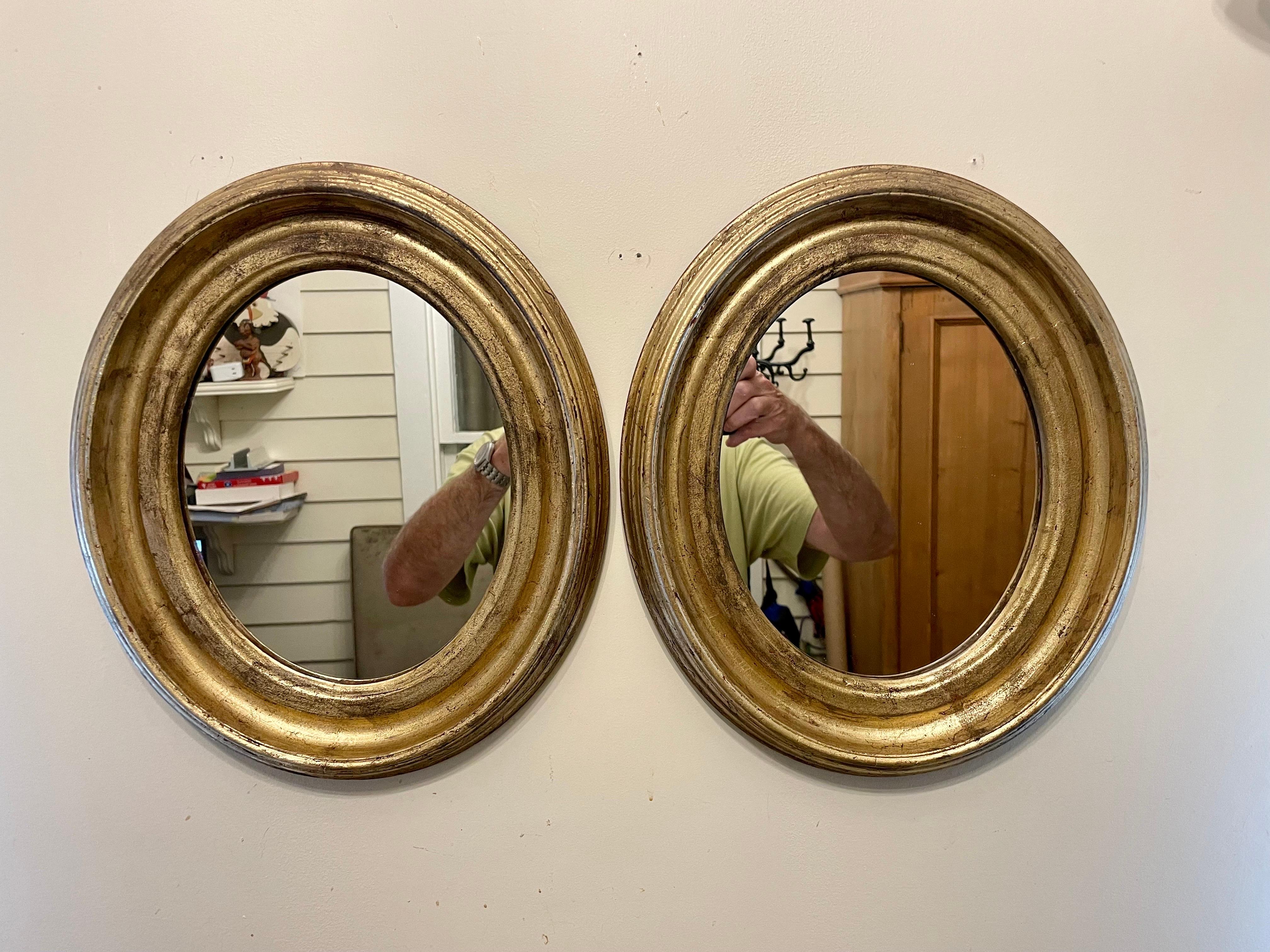 Pair of Antique Gilt Oval Italian Mirrors 3