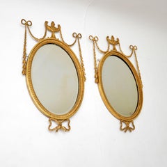 Pair of Antique Gilt Wood Adam Style Mirrors