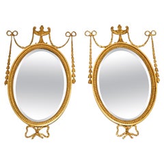 Pair of Antique Gilt Wood Adam Style Mirrors Pair of Antique Gilt Wood Adam Style Mirrors