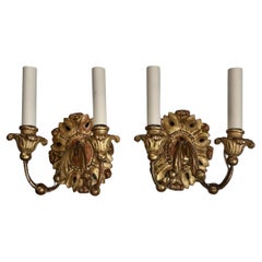 Coppia di antiche lampade in Wood dorato