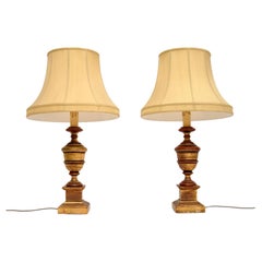 Paar antike vergoldete Wood Wood Tischlampen