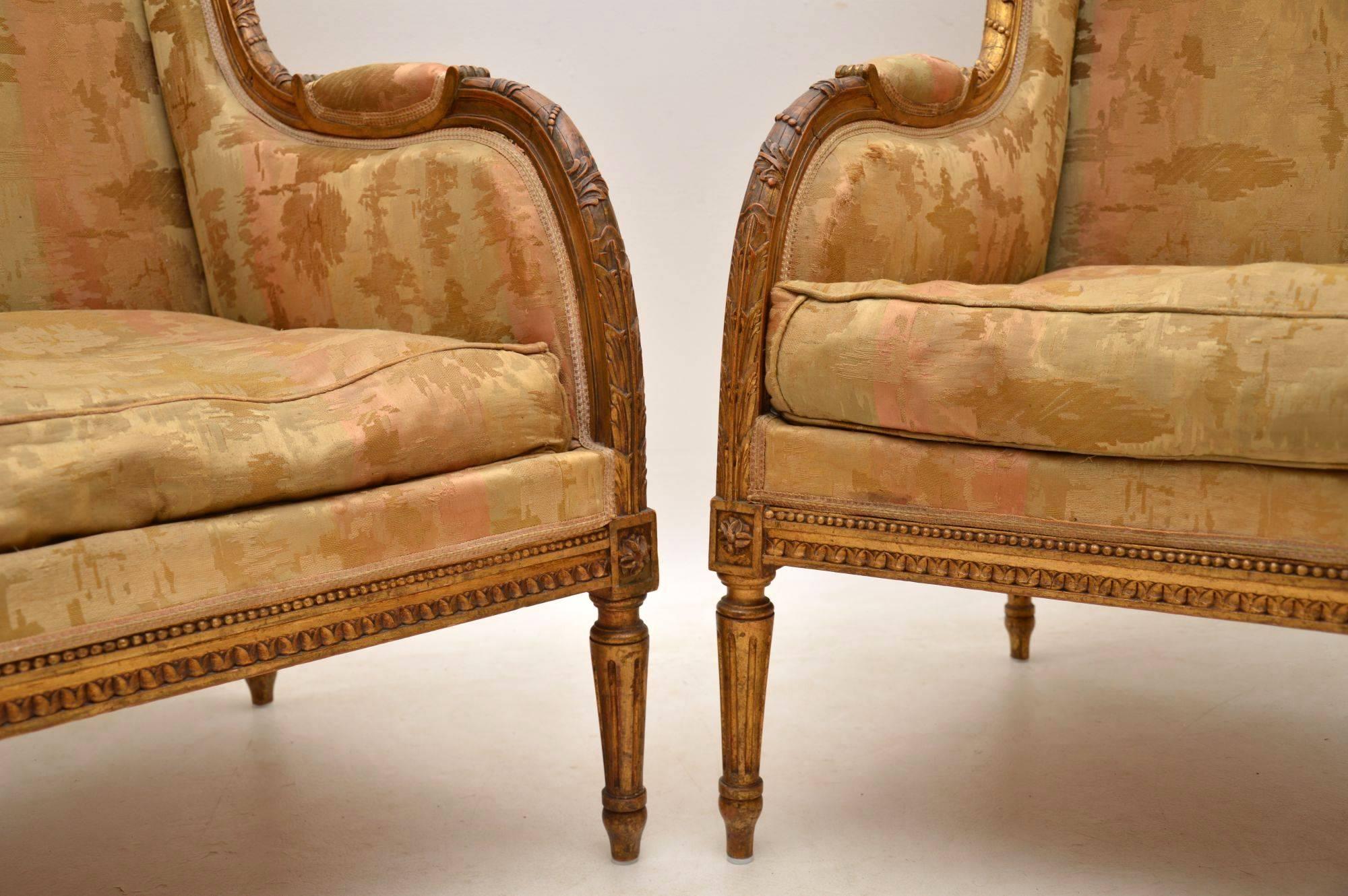 Pair of Antique Giltwood Wing Back Armchairs 4
