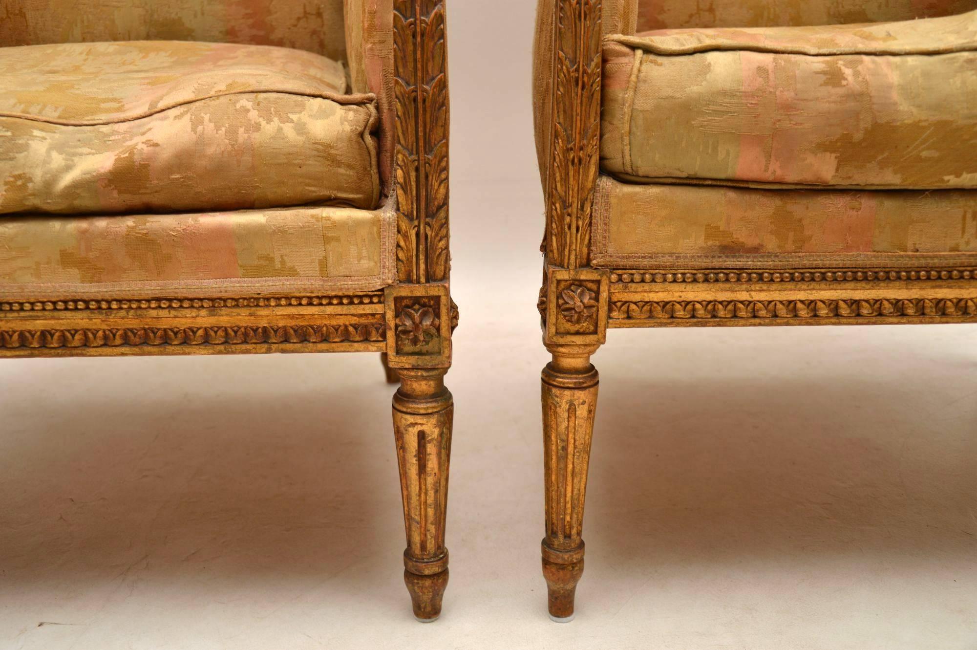 Pair of Antique Giltwood Wing Back Armchairs 7