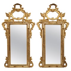Pair of Antique Giltwood Louis XV Style Wall Mirrors from Italy
