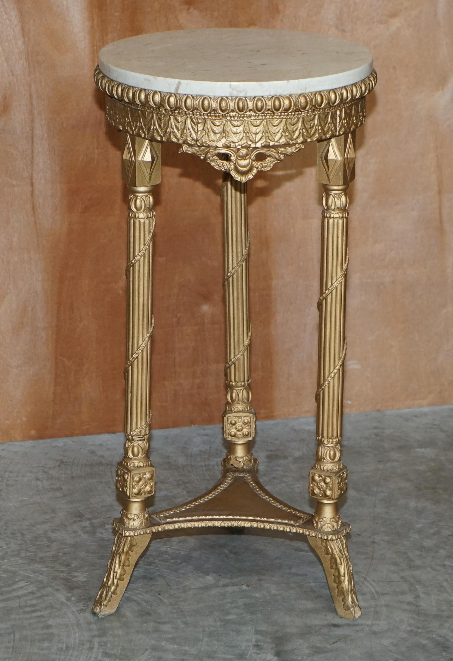 Pair of Antique Giltwood Marble Topped Jardiniere Plant Marble Bust Stands For Sale 8
