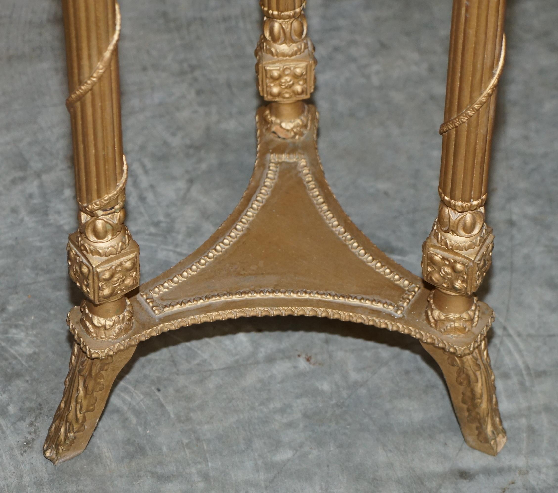 Pair of Antique Giltwood Marble Topped Jardiniere Plant Marble Bust Stands For Sale 9
