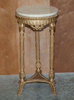 Pair of Antique Giltwood Marble Topped Jardiniere Plant Marble Bust Stands