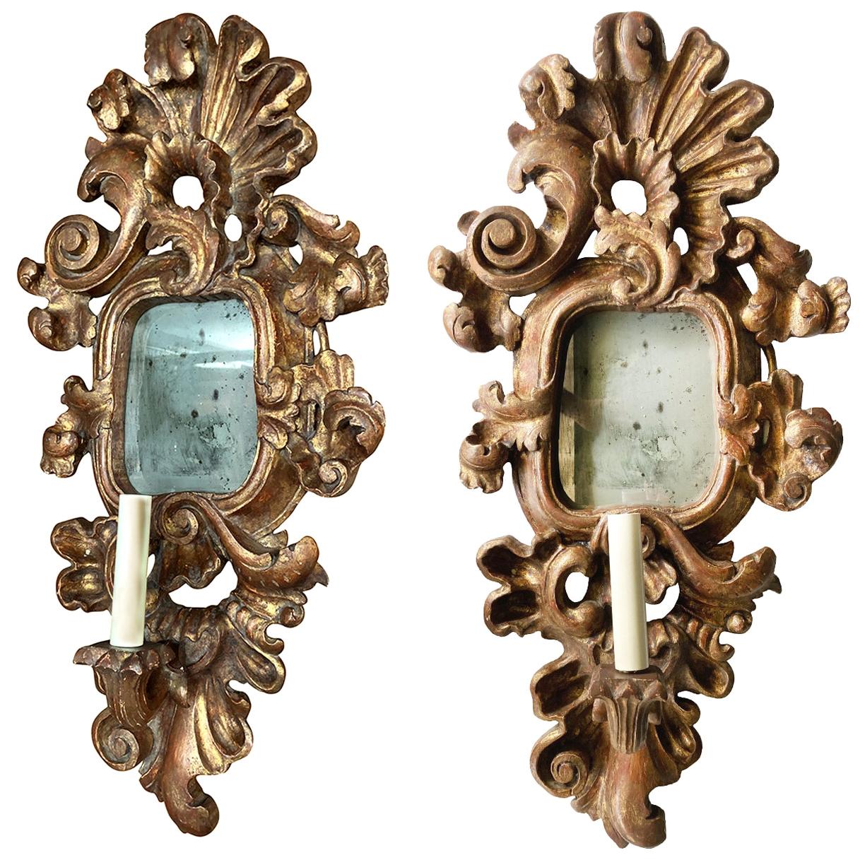 Pair of Antique Giltwood Mirror Sconces