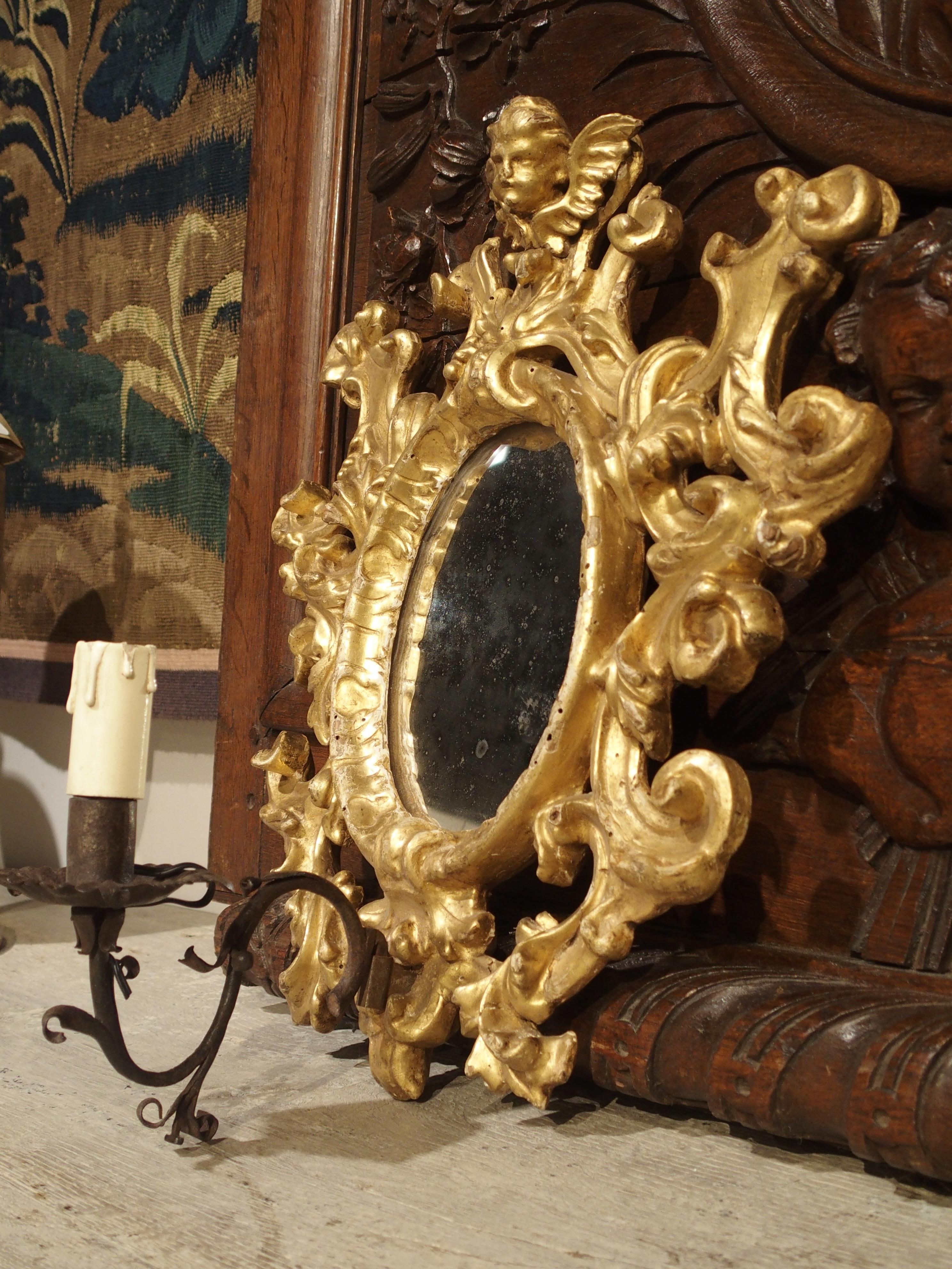 Pair of Antique Giltwood Mirrored Sconces from Italy, circa 1880 3