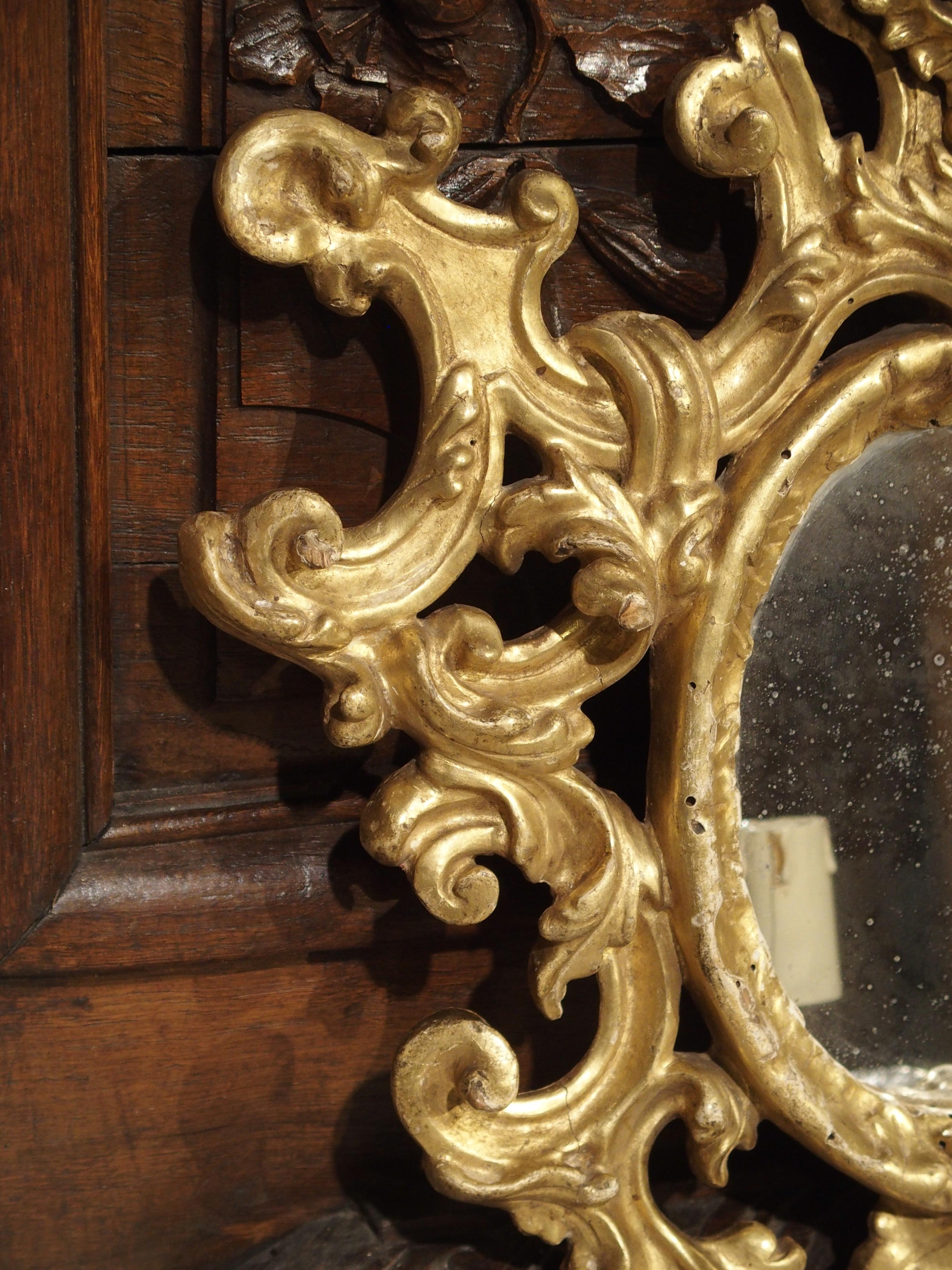 Pair of Antique Giltwood Mirrored Sconces from Italy, circa 1880 5