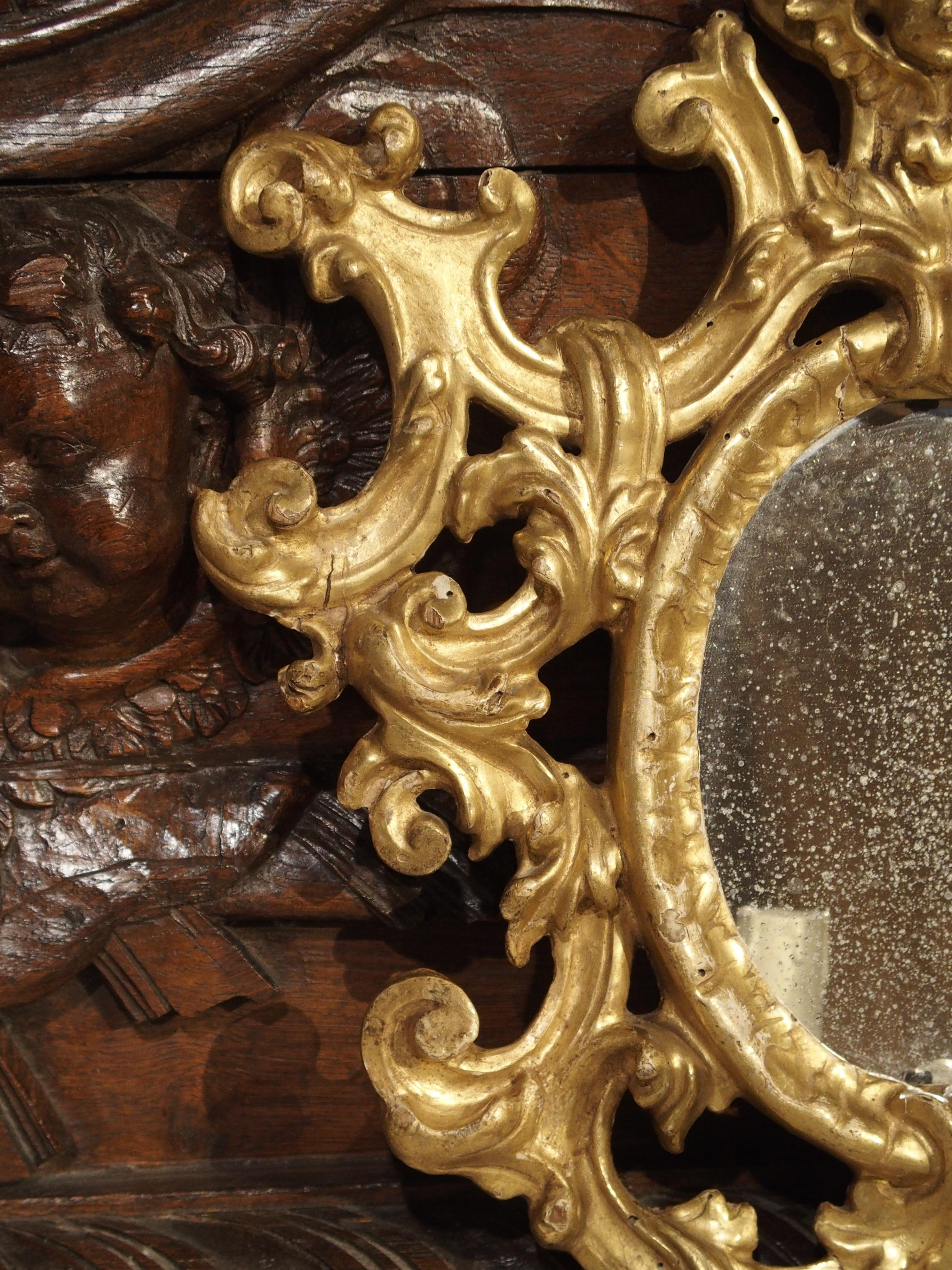 Pair of Antique Giltwood Mirrored Sconces from Italy, circa 1880 In Good Condition In Dallas, TX