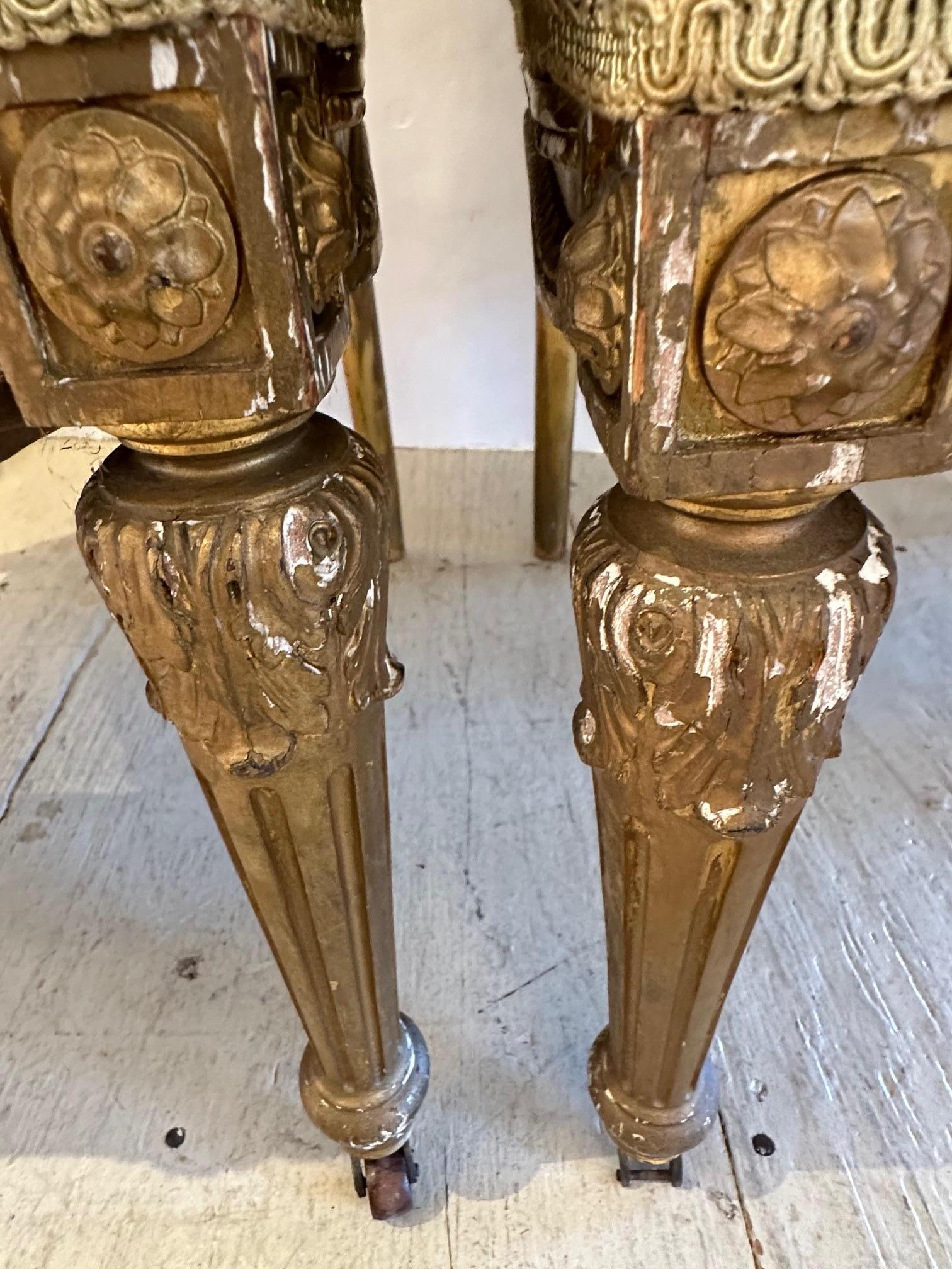Pair of Antique Giltwood & Velvet Louis XVI Side Chairs For Sale 5