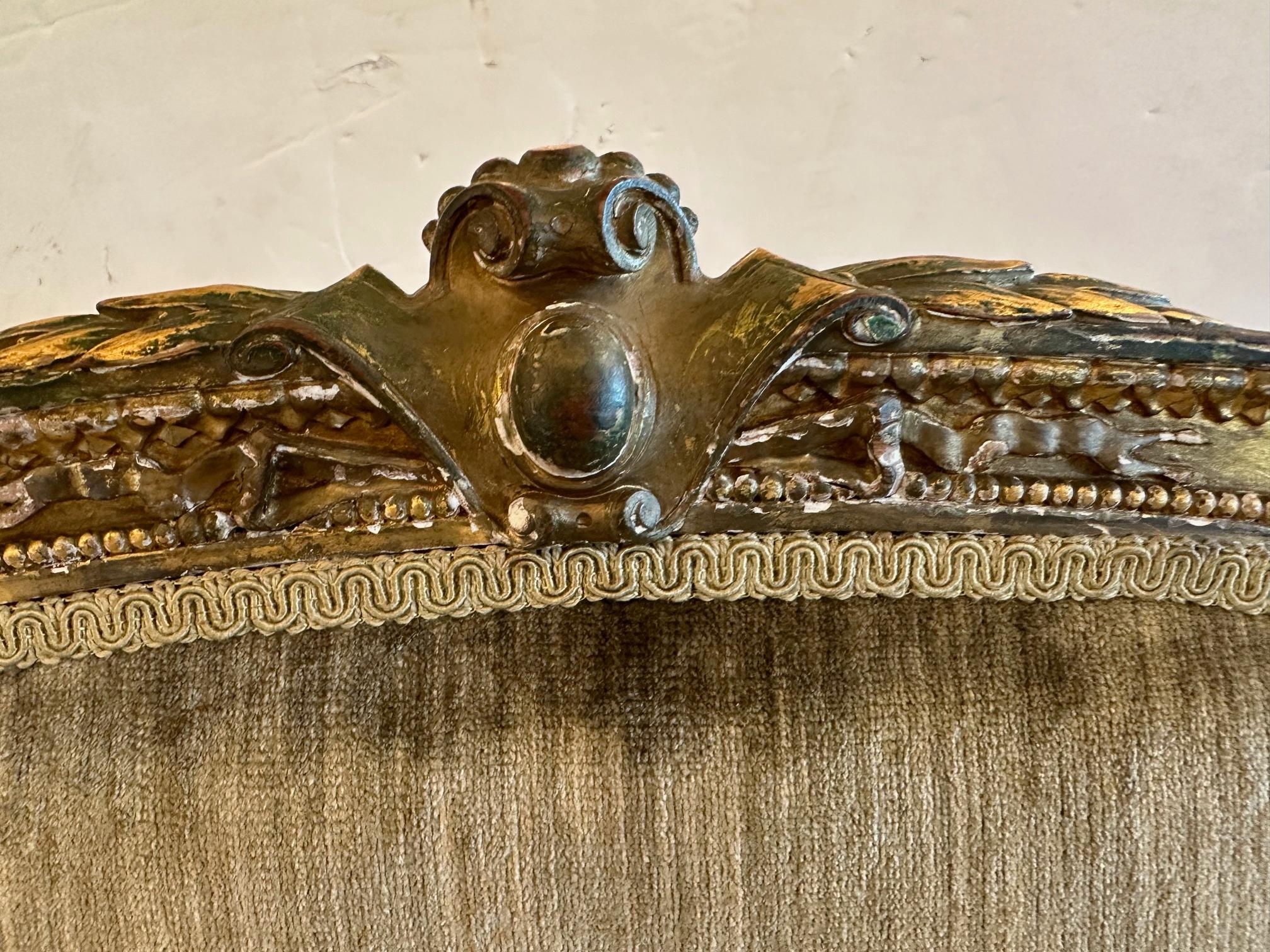 French Pair of Antique Giltwood & Velvet Louis XVI Side Chairs For Sale