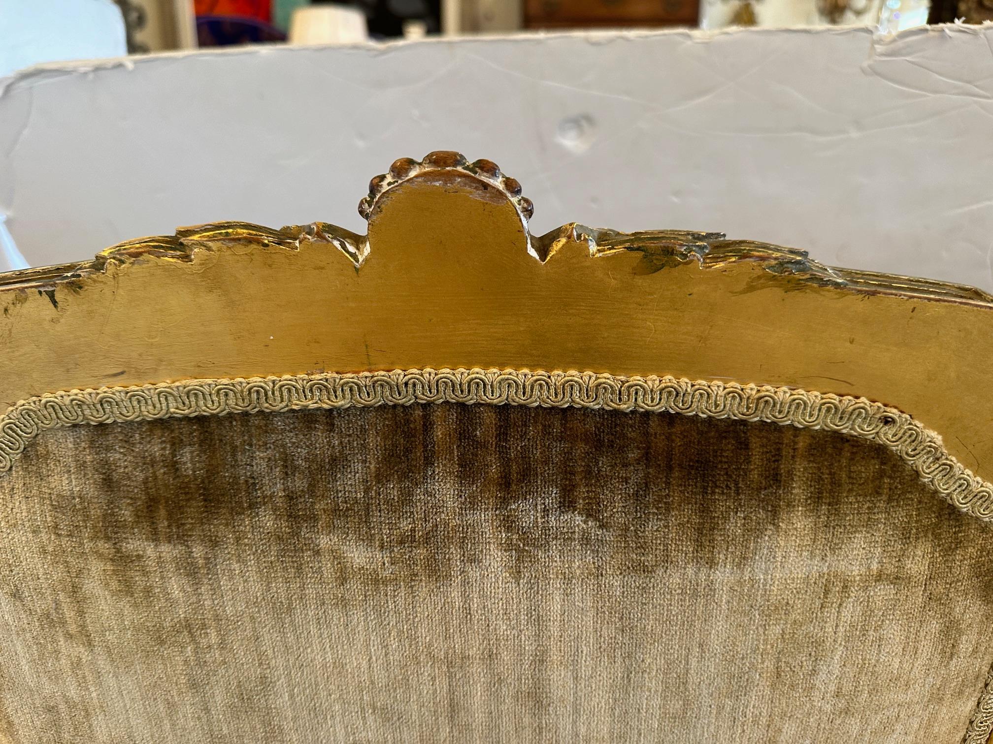 19th Century Pair of Antique Giltwood & Velvet Louis XVI Side Chairs For Sale
