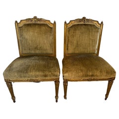 Pair of Used Giltwood & Velvet Louis XVI Side Chairs