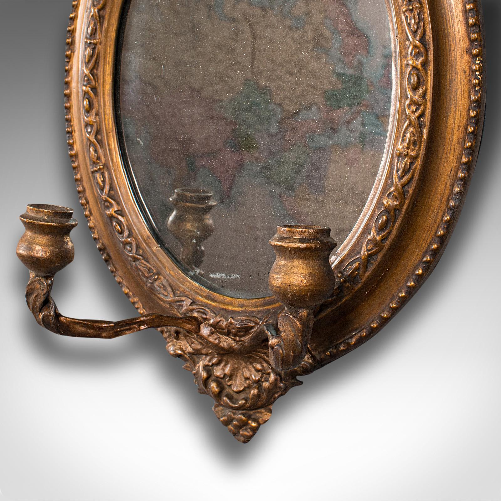 Pair of Antique Girandole Mirrors, English, Giltwood, Oval, Wall, Regency, 1820 1