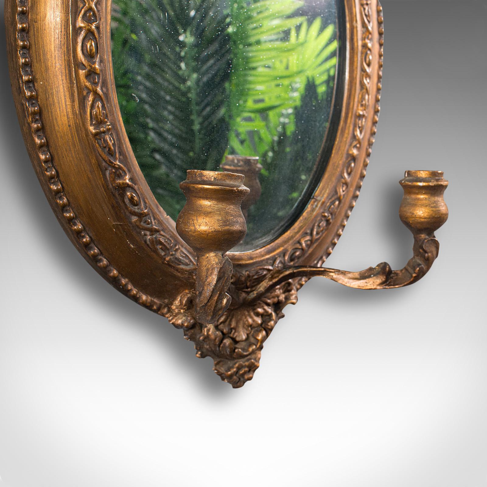 Pair of Antique Girandole Mirrors, English, Giltwood, Oval, Wall, Regency, 1820 2