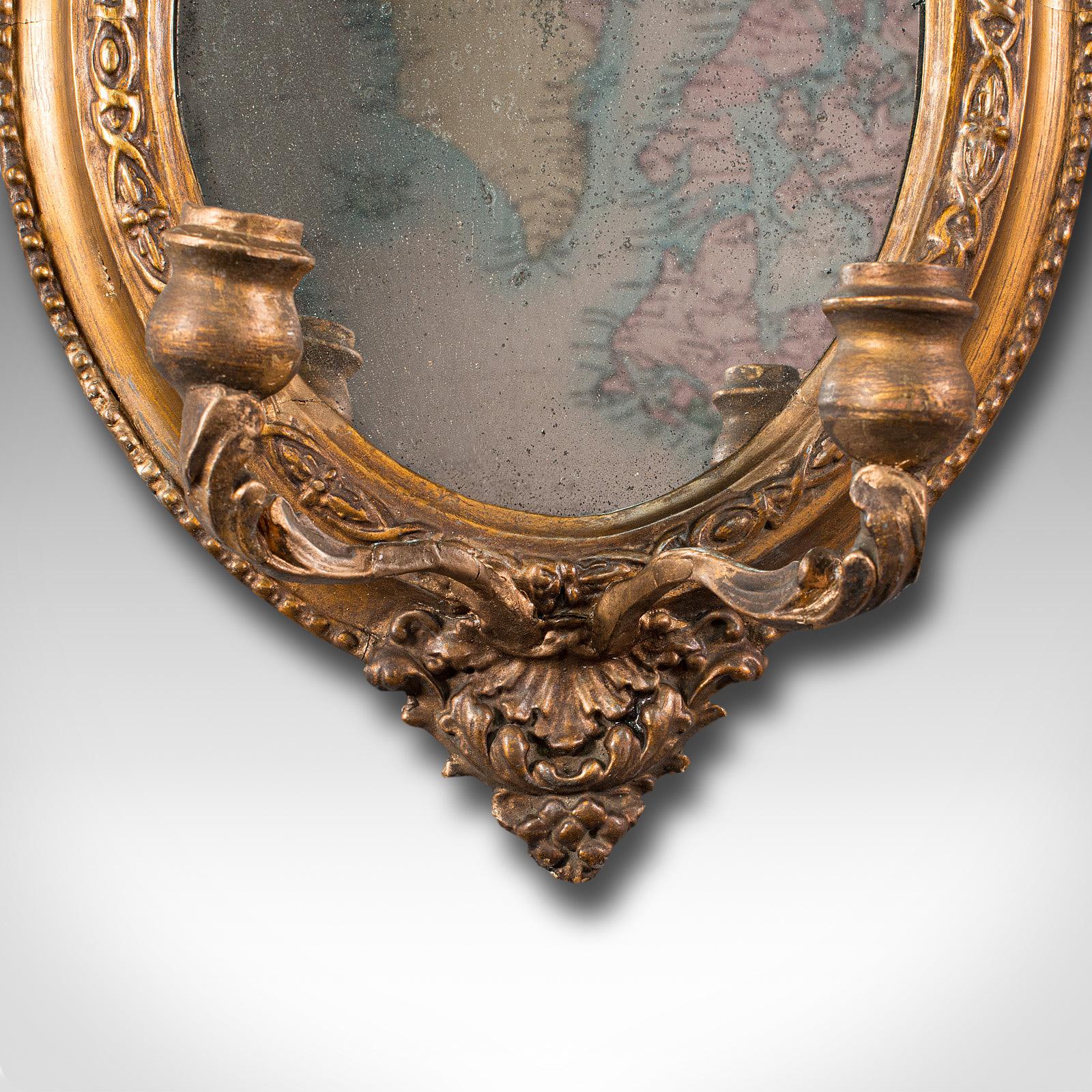 Pair of Antique Girandole Mirrors, English, Giltwood, Oval, Wall, Regency, 1820 3