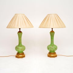 Pair of Antique Glass & Gilt Metal Table Lamps