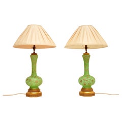 Pair of Antique Glass & Gilt Metal Table Lamps