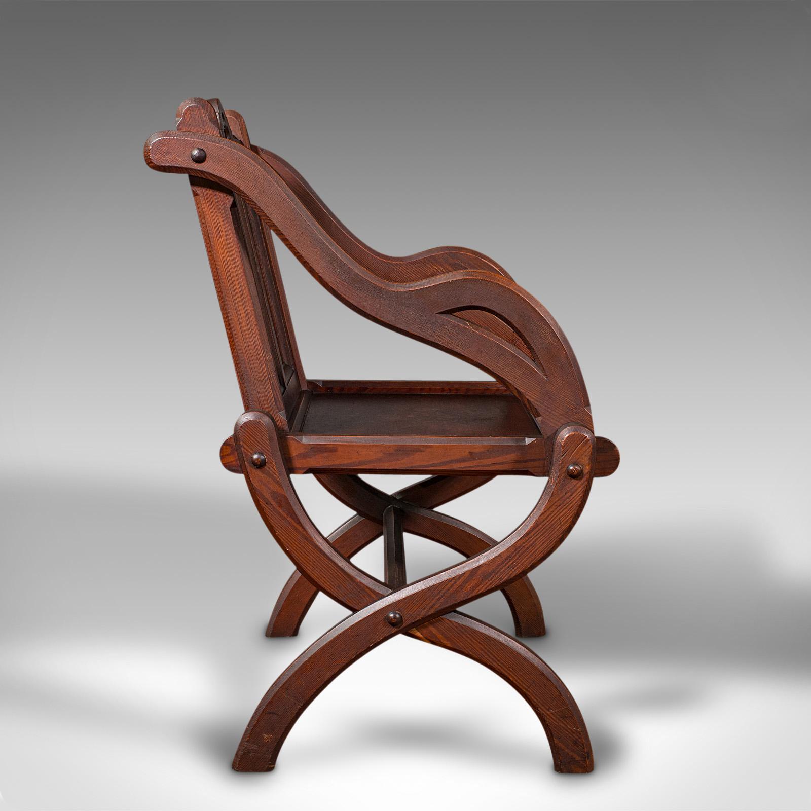 British Pair of Antique Glastonbury Chairs, English, Decorative Armchair, Gothic Revival For Sale