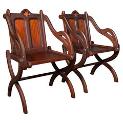 Pair of Antique Glastonbury Chairs, English, Decorative Armchair, Gothic Revival