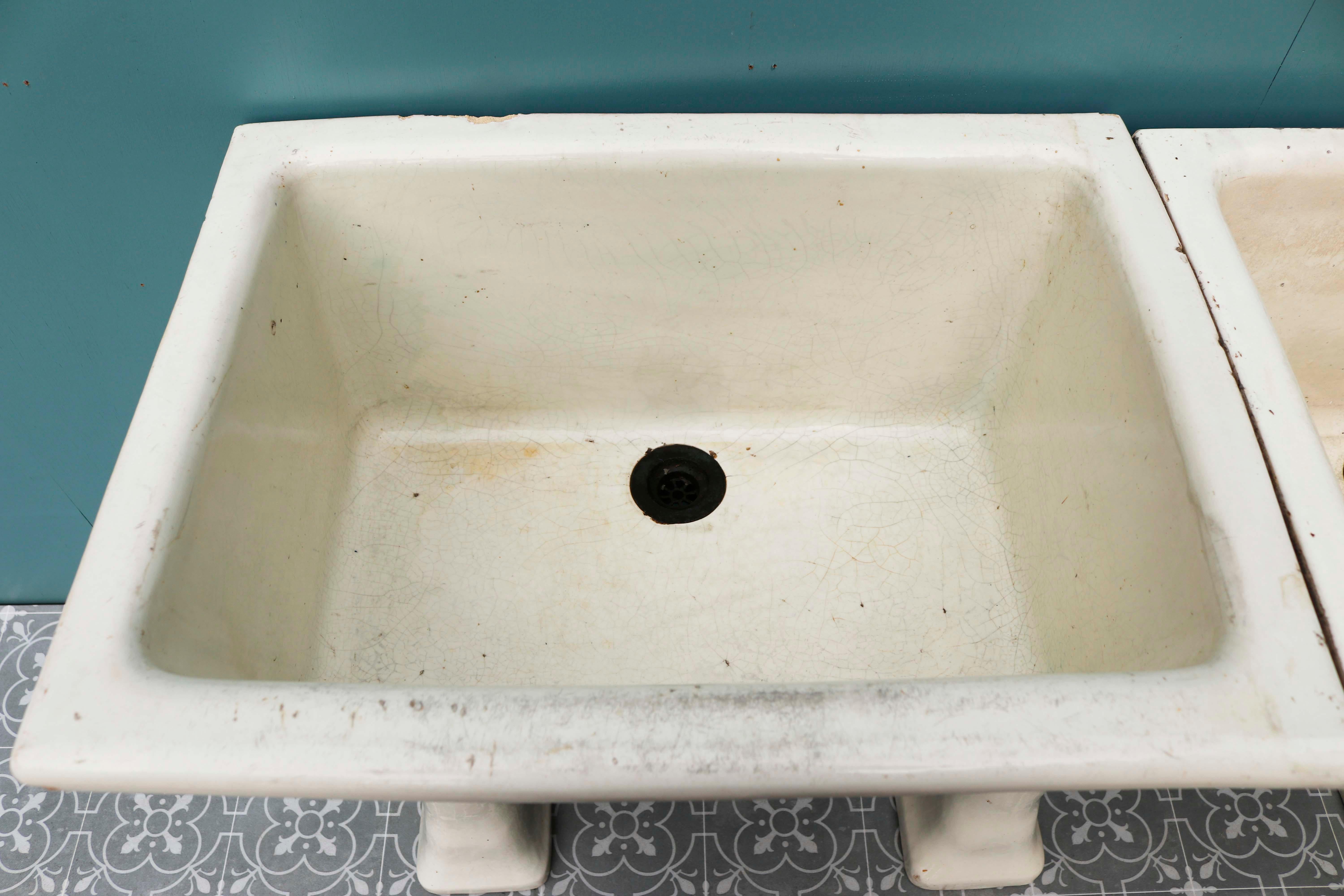 Pair of Antique Glazed Laundry Sinks In Good Condition In Wormelow, Herefordshire