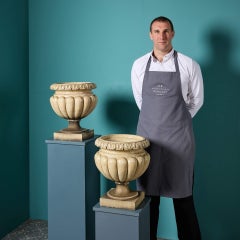 Pair of Antique Glazed Stoneware Garden Urns