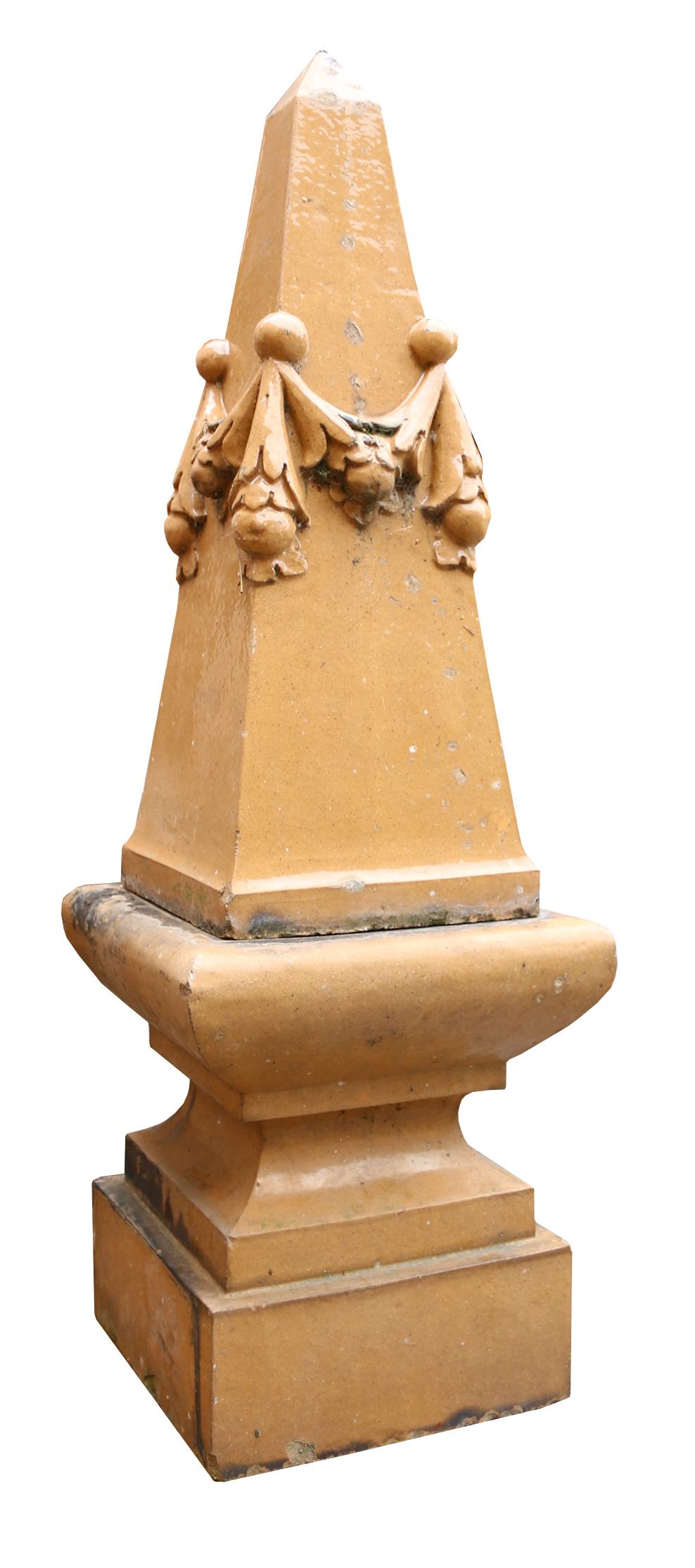 Victorian Pair of Antique Glazed Stoneware Obelisks