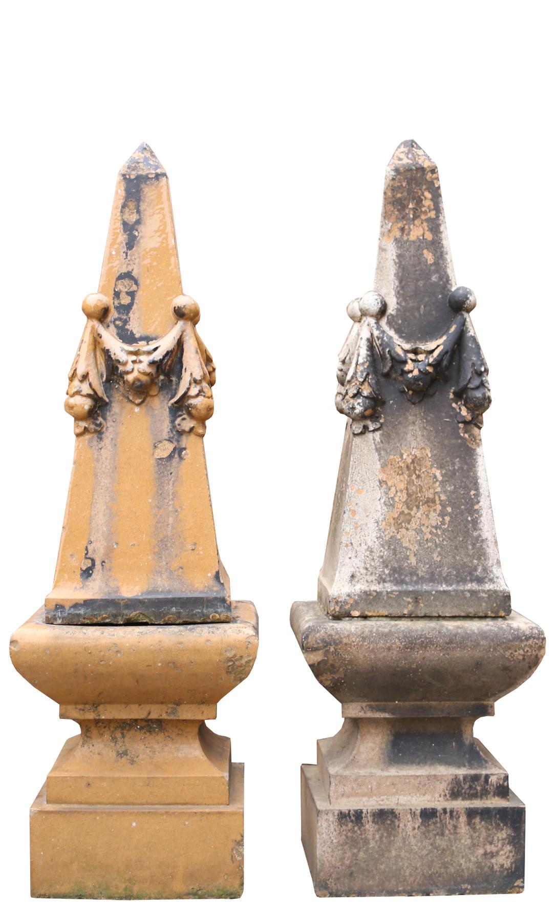 English Pair of Antique Glazed Stoneware Obelisks