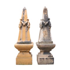 Pair of Antique Glazed Stoneware Obelisks