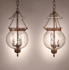 Pair of Antique Globe Bell Jar Lanterns with Vine Etching