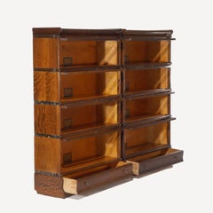 Pair of Antique Globe Wernicke Oak Four Stack Barrister Bookcases C1920