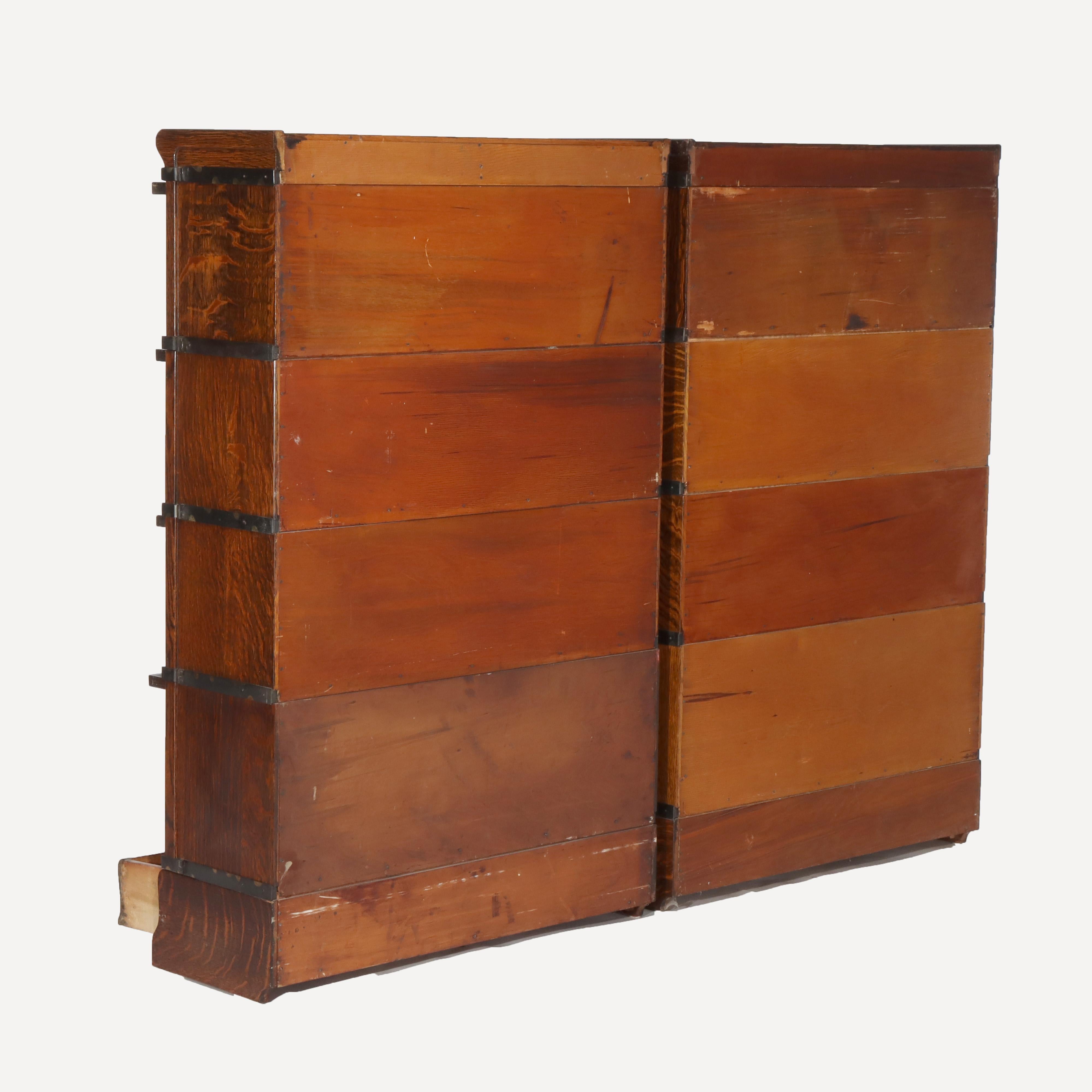 Pair of Antique Globe Wernicke Oak Four Stack Barrister Bookcases C1920 For Sale 1