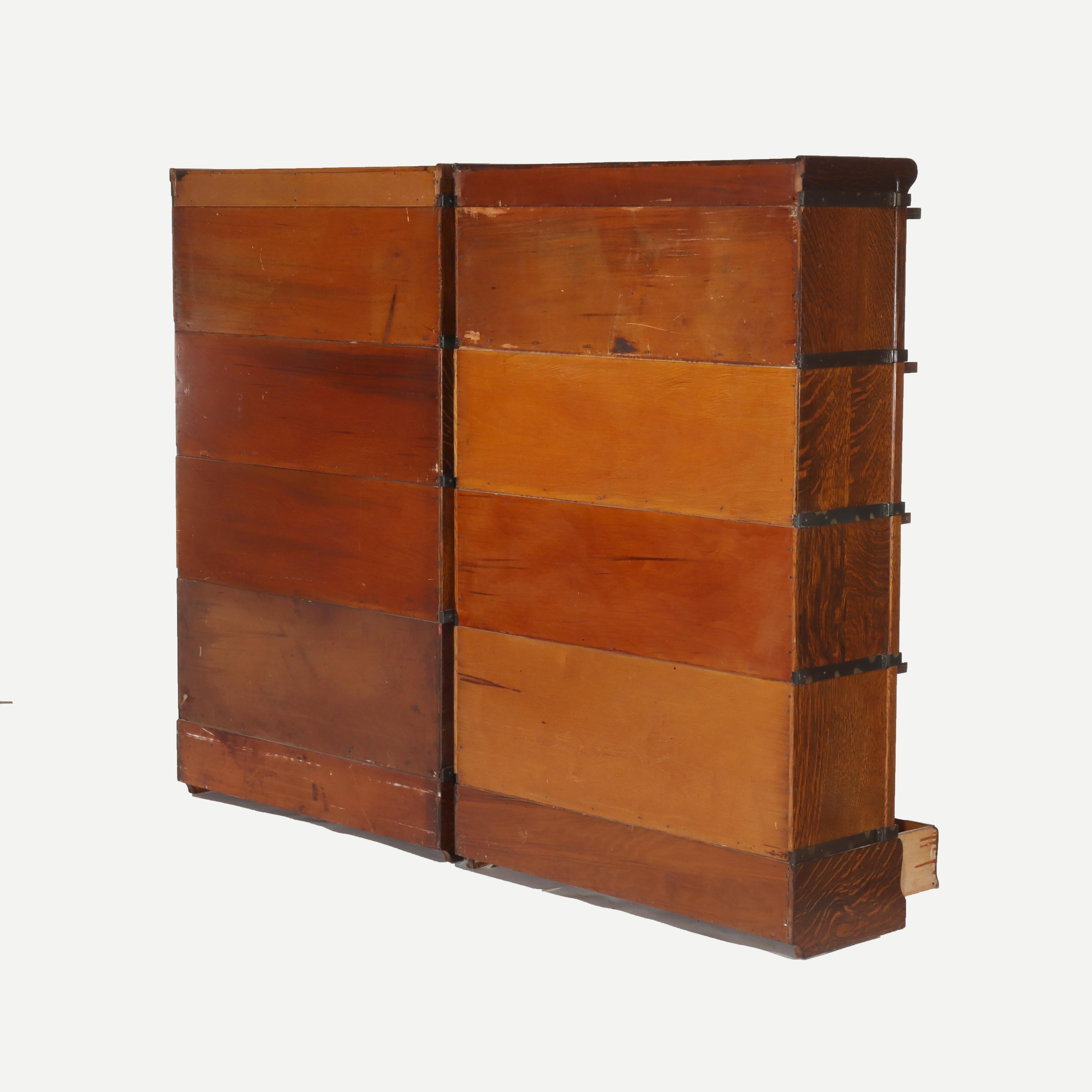 Pair of Antique Globe Wernicke Oak Four Stack Barrister Bookcases C1920 For Sale 2