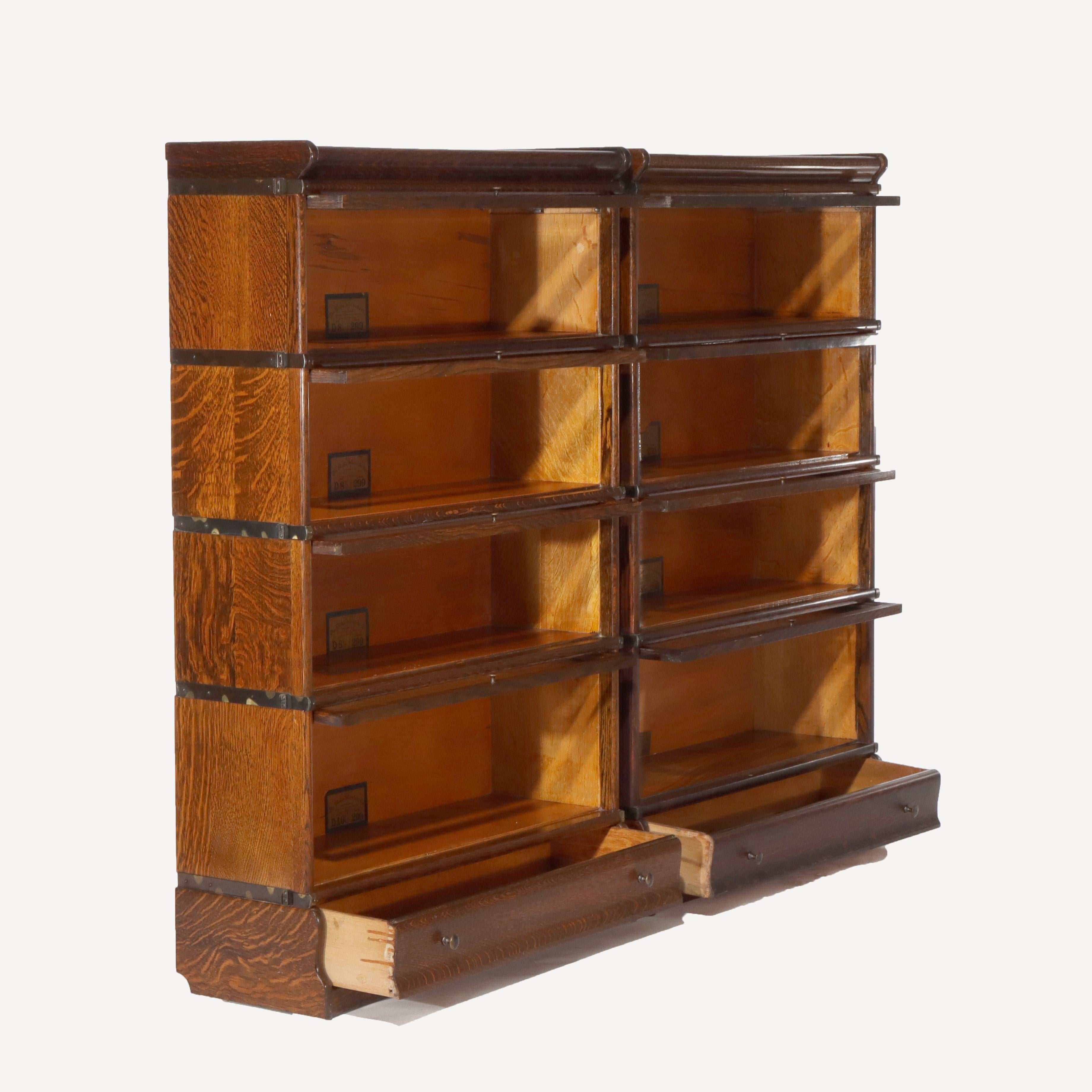 Pair of Antique Globe Wernicke Oak Four Stack Barrister Bookcases C1920 For Sale 3