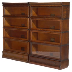 Pair of Antique Globe Wernicke Oak Four Stack Barrister Bookcases C1920