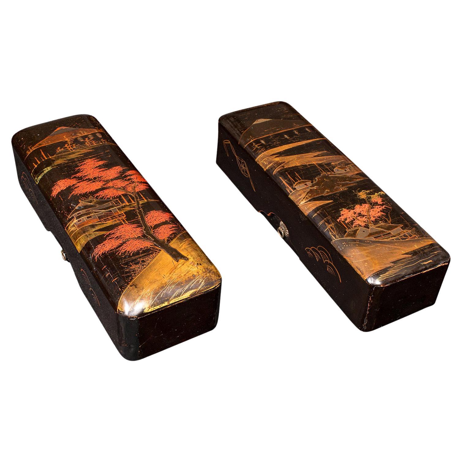 Pair of Antique Glove Boxes, Japanese Lacquered Lidded Dishes, Victorian, C.1900 For Sale