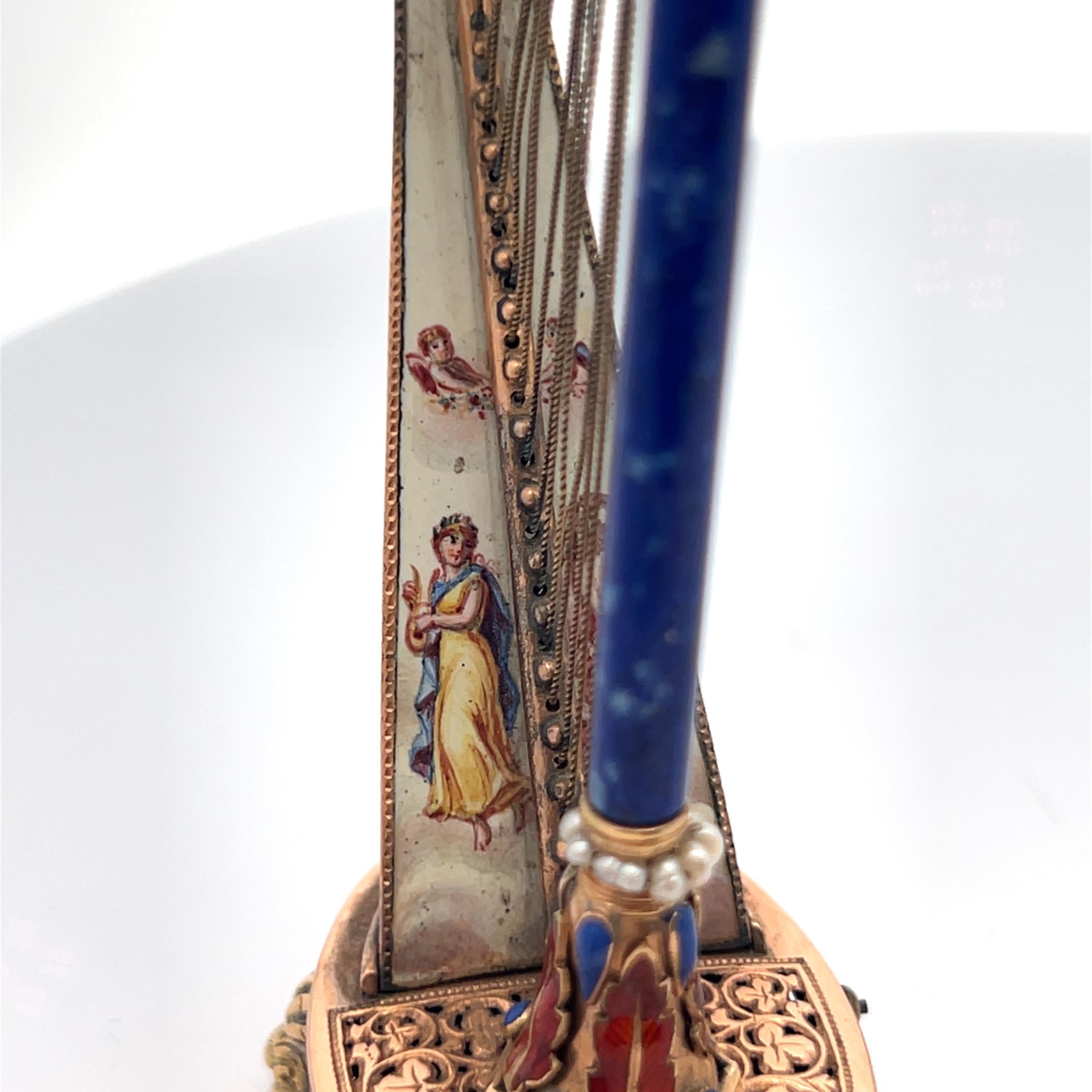 Pair of Antique Gold and Enamel Musical Harps For Sale 10
