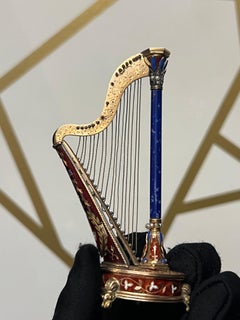 Paar antike Musikharfen aus Gold und Emaille