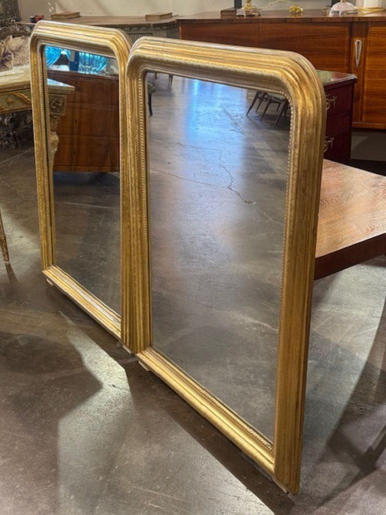 Paire de miroirs Louis Philippe dorés à l'ancienne avec motif en X Bon état - En vente à Dallas, TX
