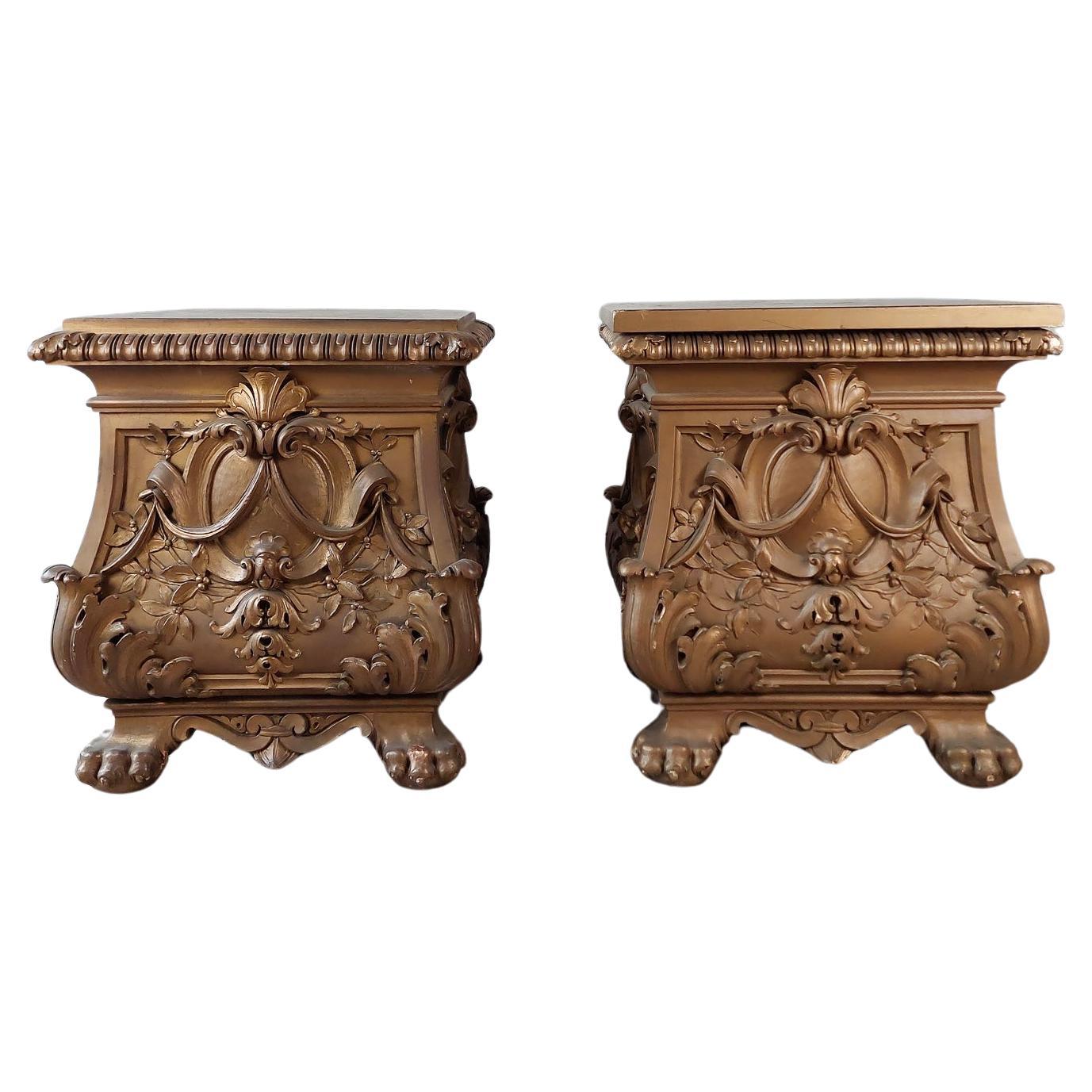 Pair of Antique Gold Patinated Wooden Pedestals