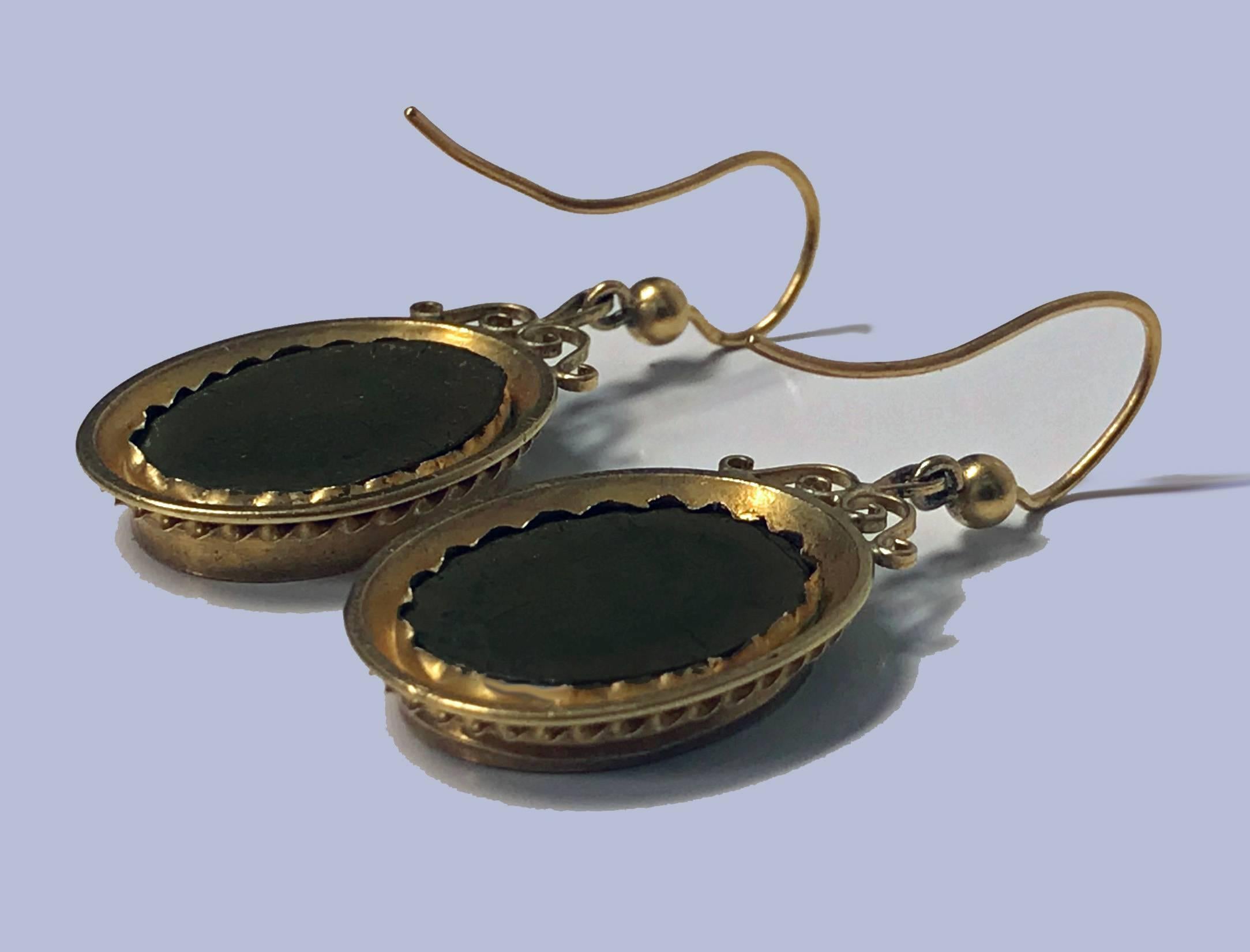 Pair of Antique Gold Pietra Dura Earrings, circa 1875 1
