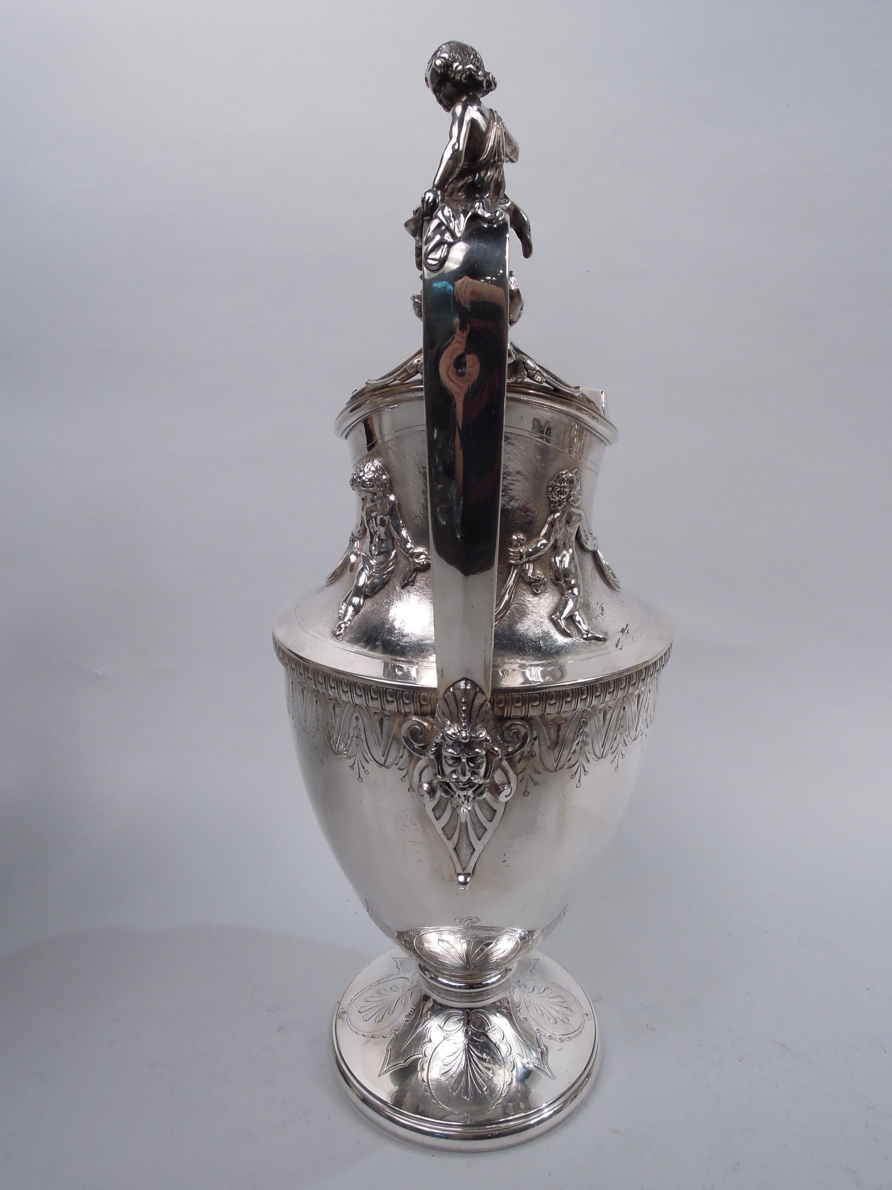 Pair of Antique Gorham American Classical Silver Ewers   In Good Condition For Sale In New York, NY