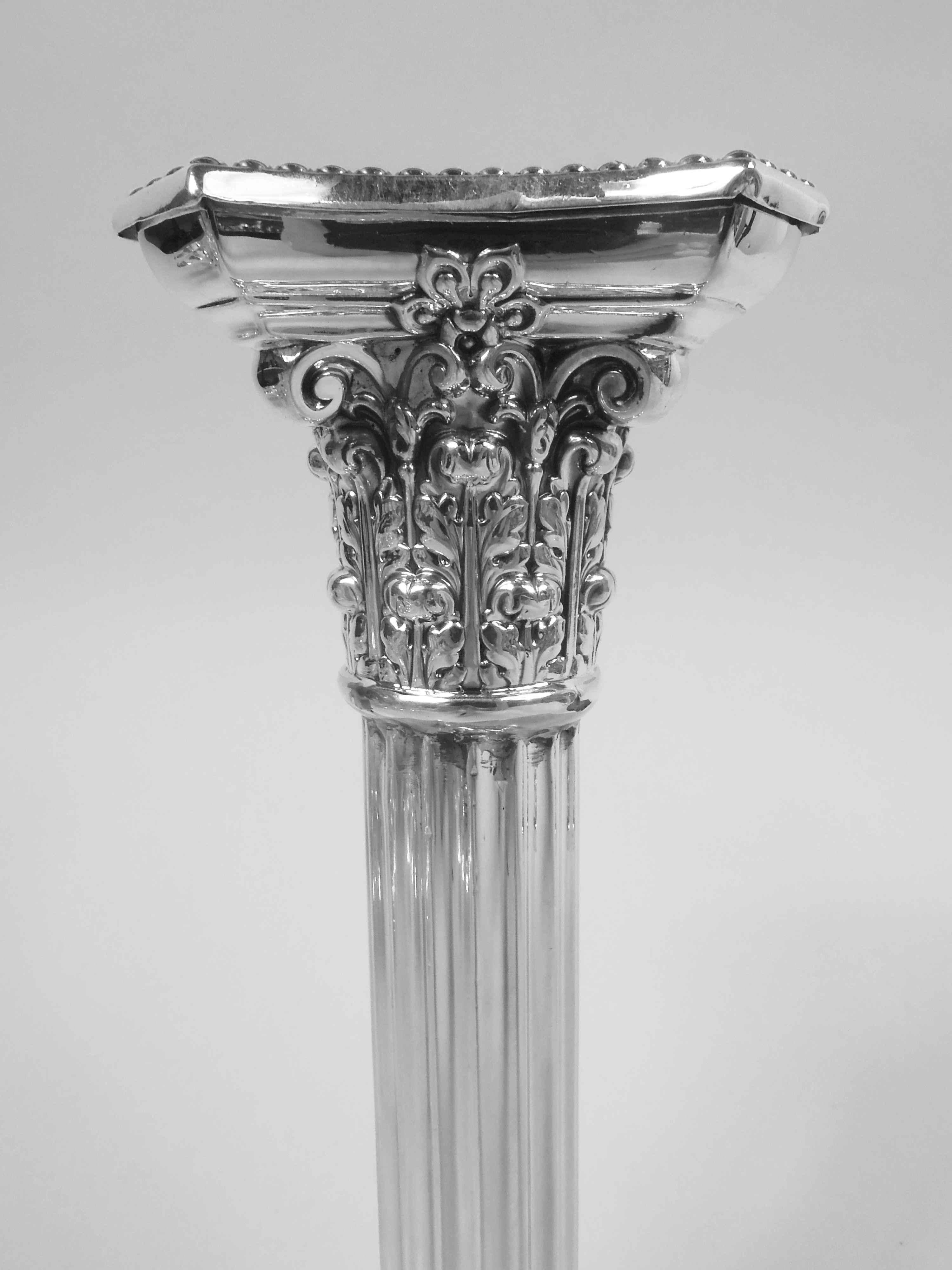 20th Century Pair of Antique Gorham Edwardian Classical Column Candlesticks For Sale