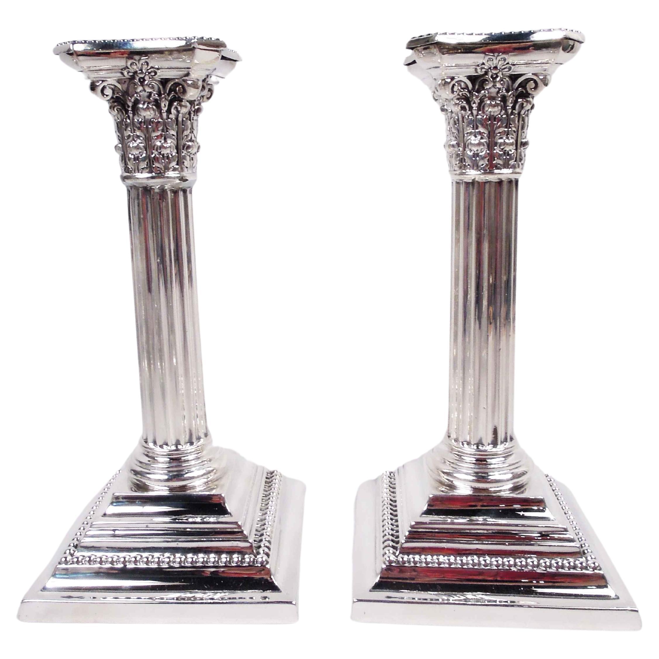 Pair of Antique Gorham Edwardian Classical Column Candlesticks